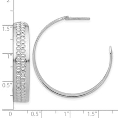 Rhodium-plated Sterling Silver Polished and Textured Hoop Earrings
