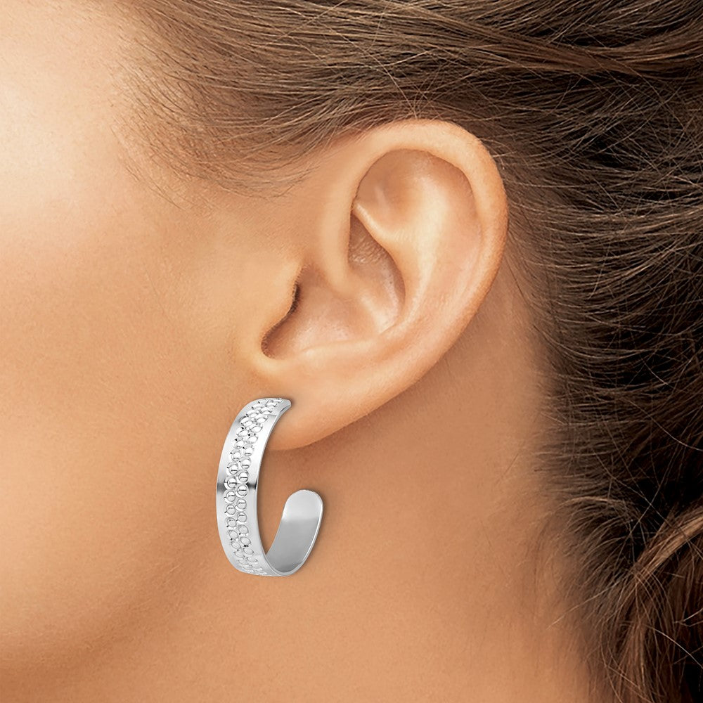 Rhodium-plated Sterling Silver Polished and Textured Hoop Earrings