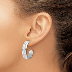 Rhodium-plated Sterling Silver Polished and Textured Hoop Earrings