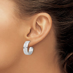 Rhodium-plated Sterling Silver Polished and Textured Hoop Earrings