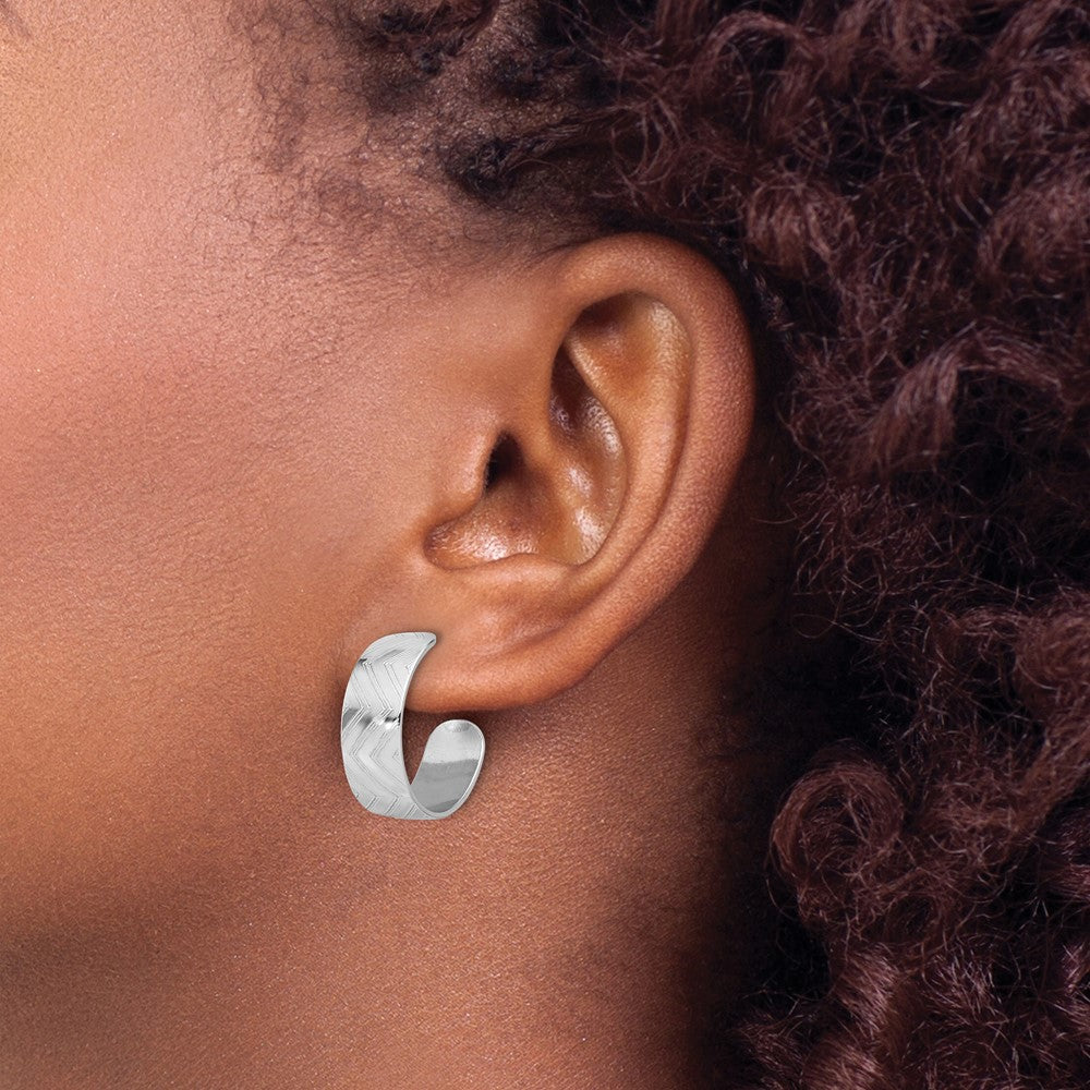 Rhodium-plated Sterling Silver Polished and Etched Hoop Earrings