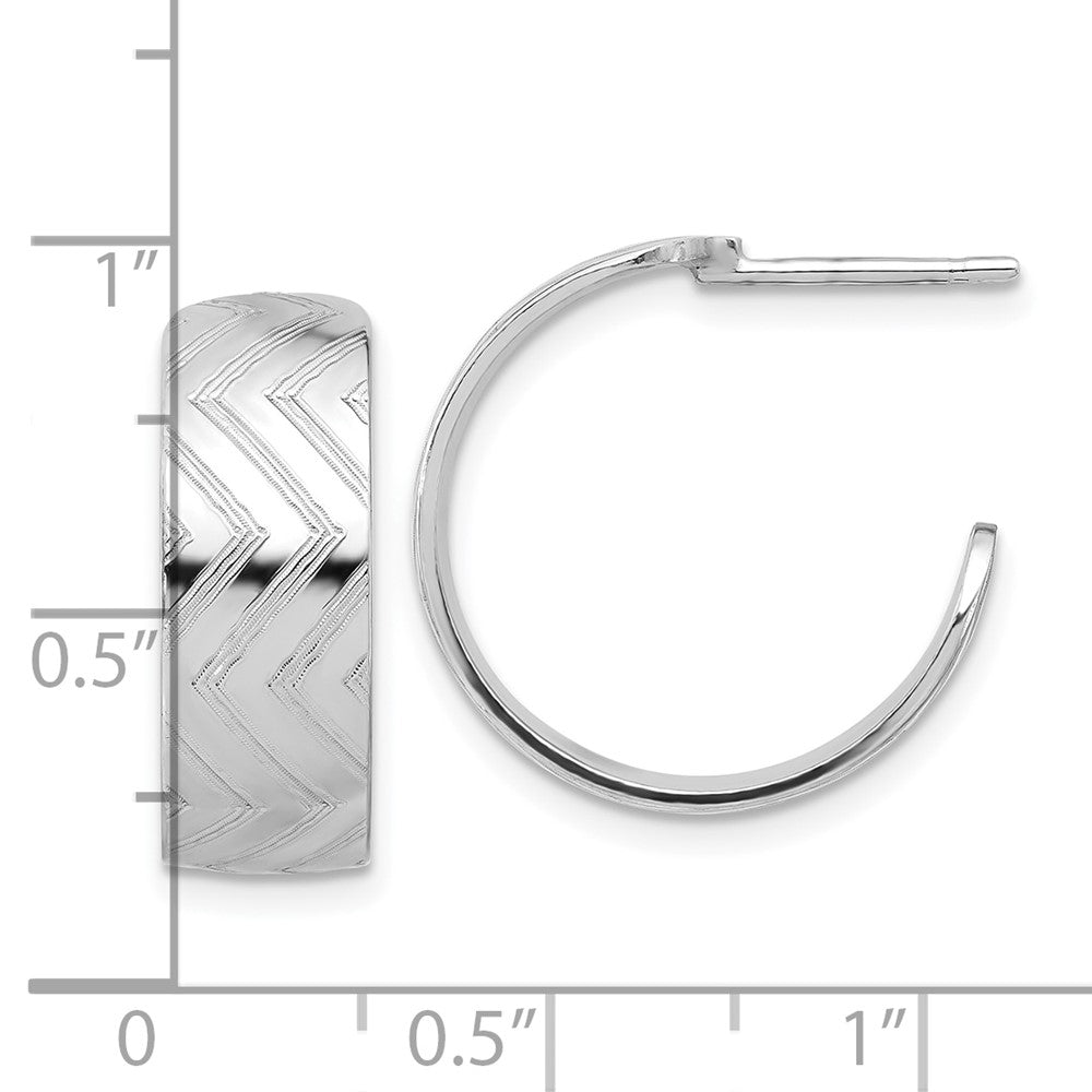 Rhodium-plated Sterling Silver Polished and Etched Hoop Earrings