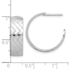 Rhodium-plated Sterling Silver Polished and Etched Hoop Earrings