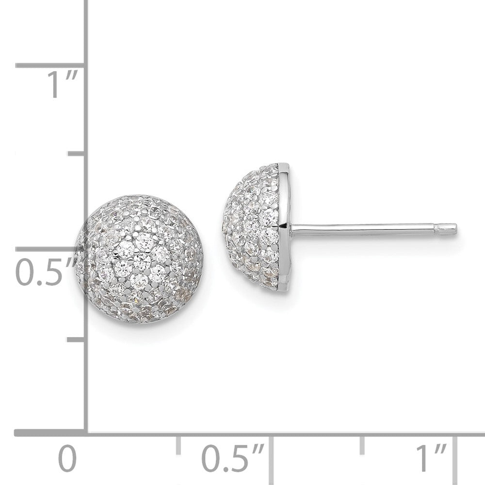 Rhodium-plated Sterling Silver Pave CZ Domed Post Earrings