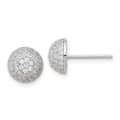 Rhodium-plated Sterling Silver Pave CZ Domed Post Earrings