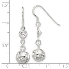 Sterling Silver Polished CZ Knot Dangle Shepherd Hook Earrings
