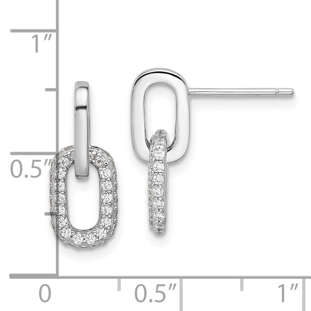 Rhodium-plated Sterling Silver Micro Pave CZ Link Design Post Dangle Earrings