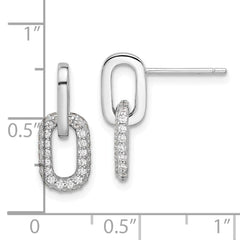 Rhodium-plated Sterling Silver Micro Pave CZ Link Design Post Dangle Earrings