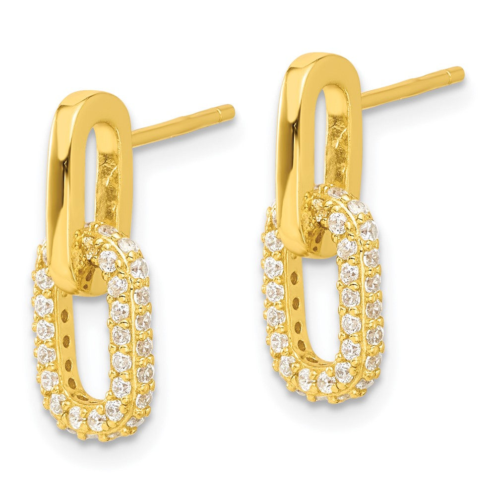 Yellow Gold-plated Sterling Silver Micro Pave CZ Link Design Post Dangle Earrings