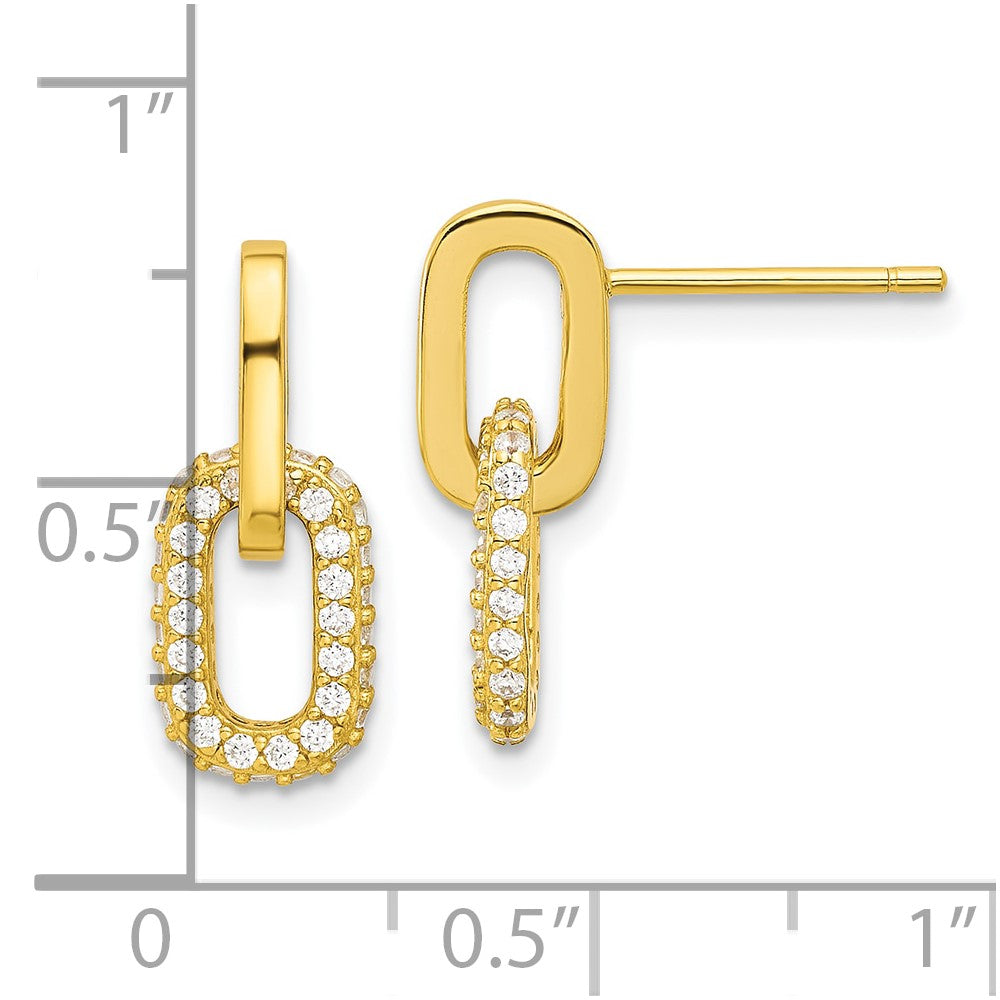 Yellow Gold-plated Sterling Silver Micro Pave CZ Link Design Post Dangle Earrings