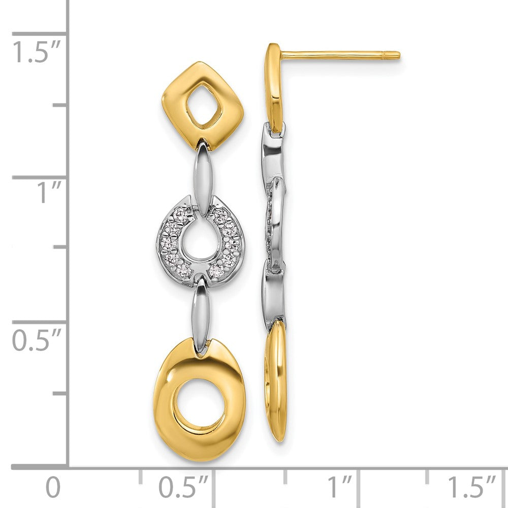 Rhodium-plated Sterling Silver Gold-tone Polished CZ Fancy Post Dangle Earrings