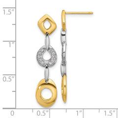 Rhodium-plated Sterling Silver Gold-tone Polished CZ Fancy Post Dangle Earrings