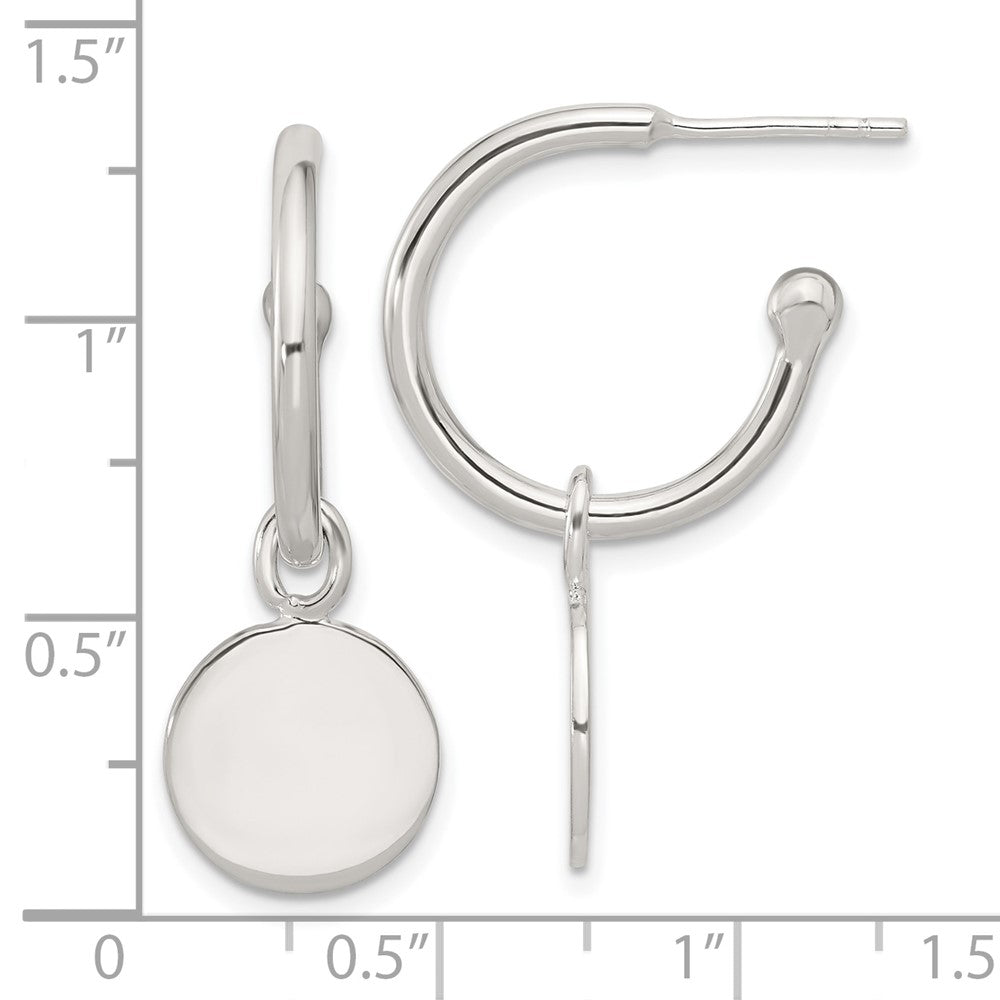 Sterling Silver Polished C-Hoop Dangle Disc Post Earrings