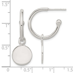 Sterling Silver Polished C-Hoop Dangle Disc Post Earrings
