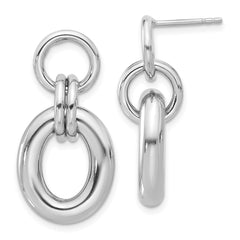Rhodium-plated Sterling Silver Hollow Link Post Dangle Earrings