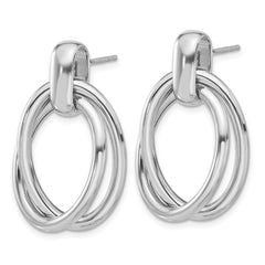Rhodium-plated Sterling Silver Hollow Double Link Post Dangle Earrings
