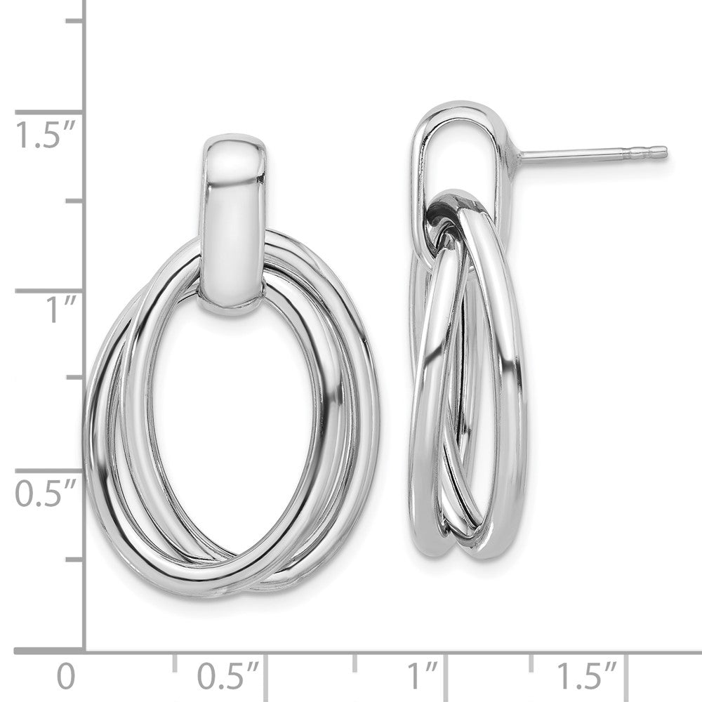 Rhodium-plated Sterling Silver Hollow Double Link Post Dangle Earrings