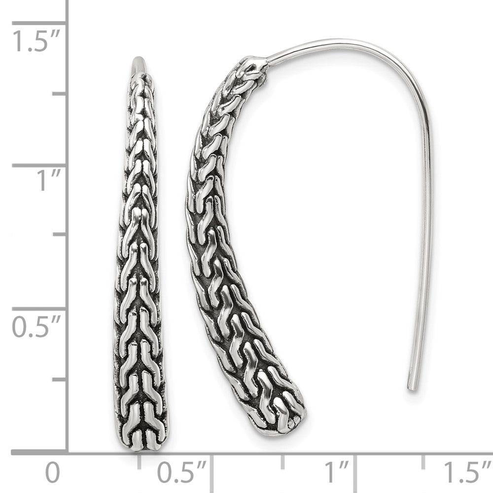 Sterling Silver Polished and Antiqued Textured Threader Dangle Earrings