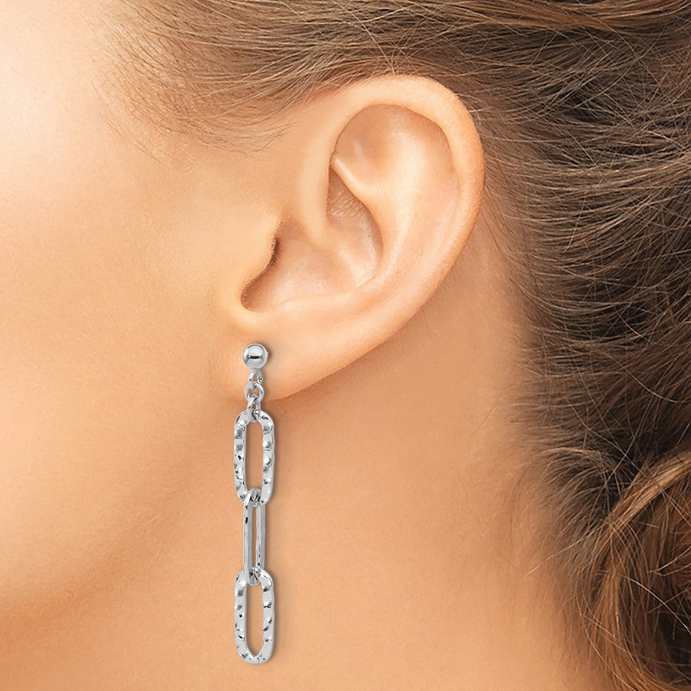 Rhodium-plated Sterling Silver Hammered Chain Post Dangle Earrings