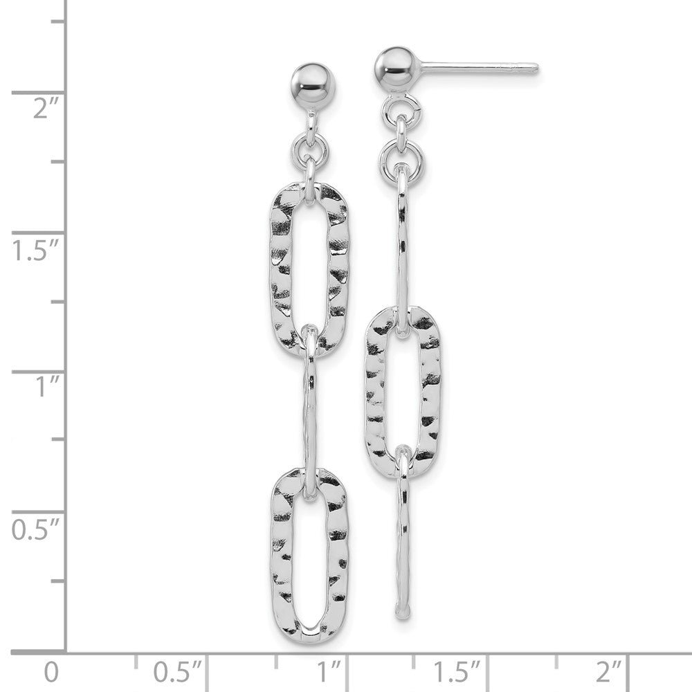 Rhodium-plated Sterling Silver Hammered Chain Post Dangle Earrings