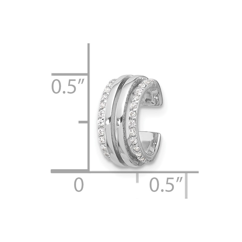 Rhodium-plated Sterling Silver Polished with CZ Single Cuff Earrings