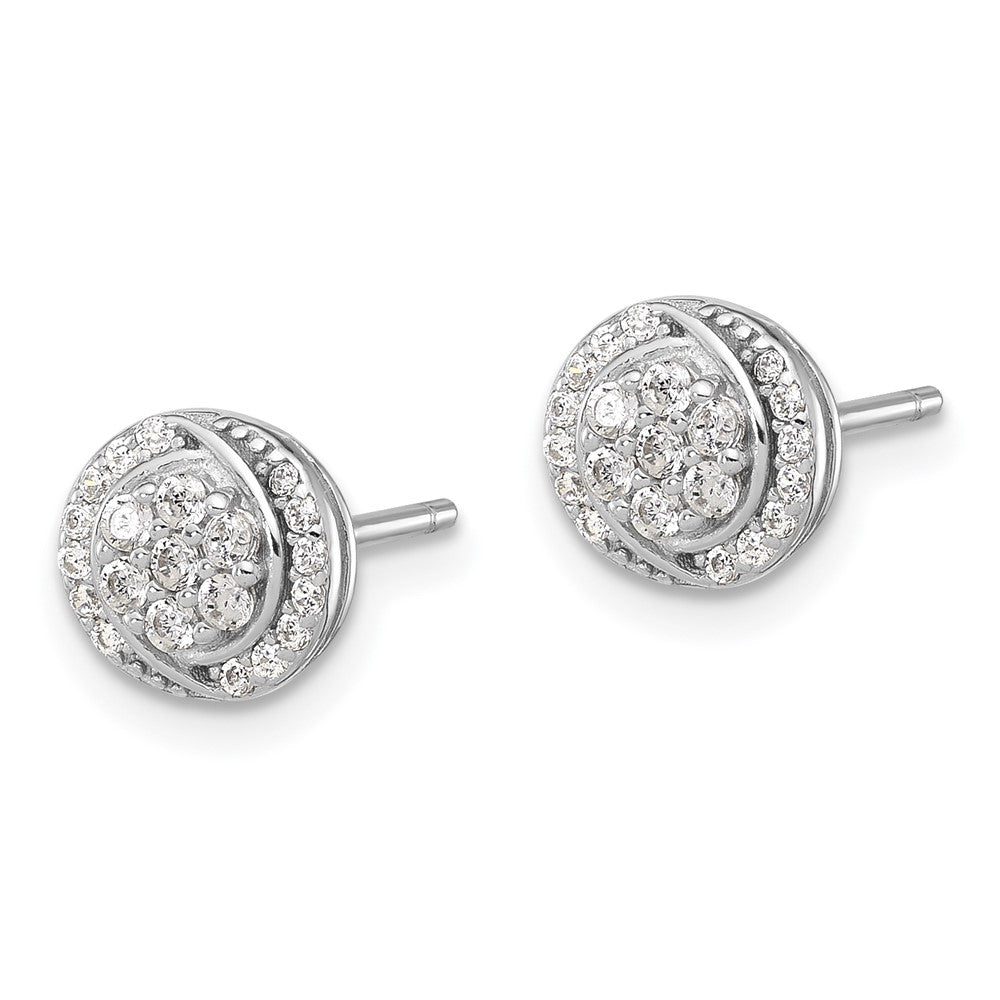 Rhodium-plated Sterling Silver Cluster Pave CZ Post Earrings