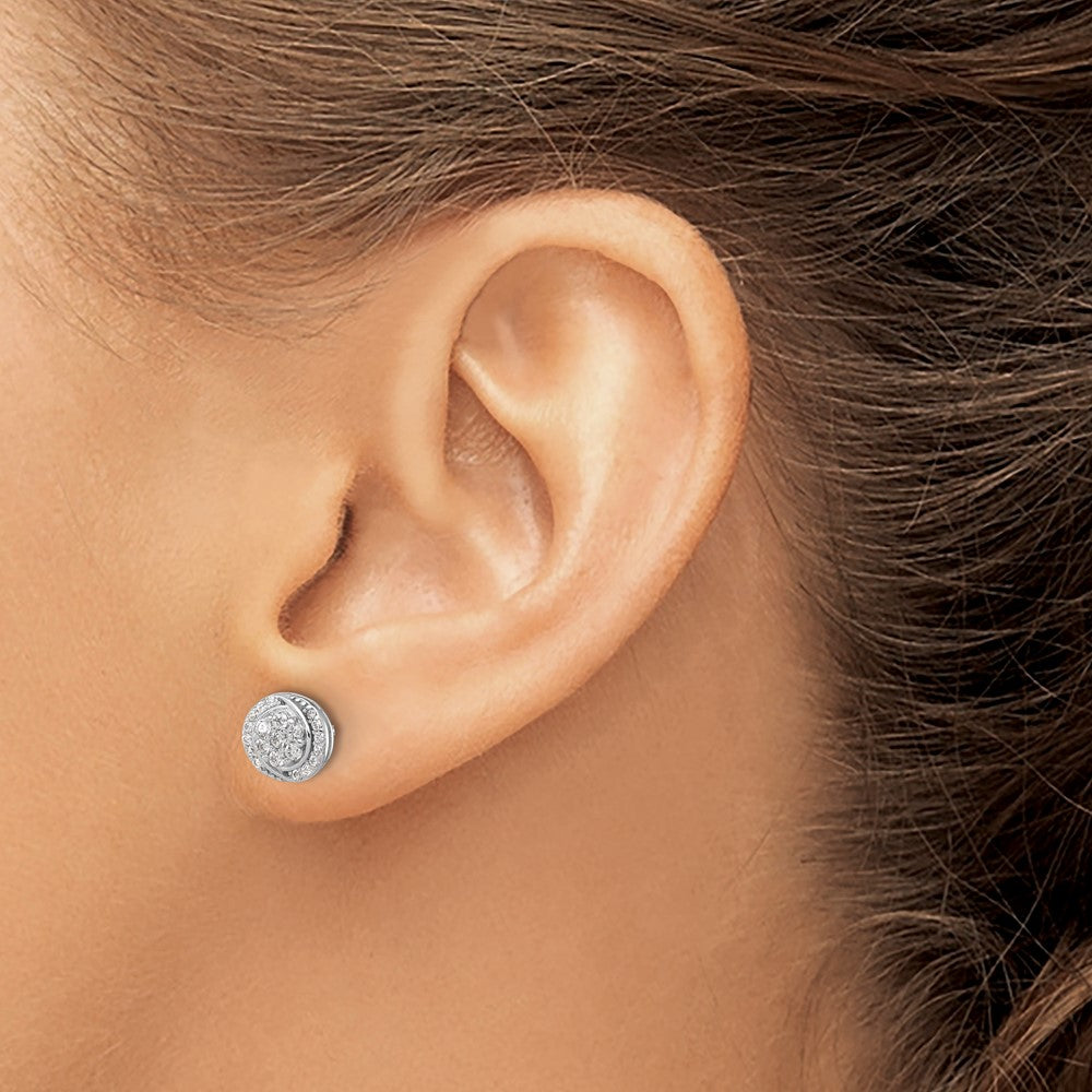 Rhodium-plated Sterling Silver Cluster Pave CZ Post Earrings