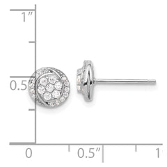 Rhodium-plated Sterling Silver Cluster Pave CZ Post Earrings