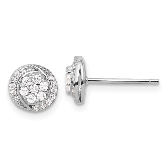 Rhodium-plated Sterling Silver Cluster Pave CZ Post Earrings