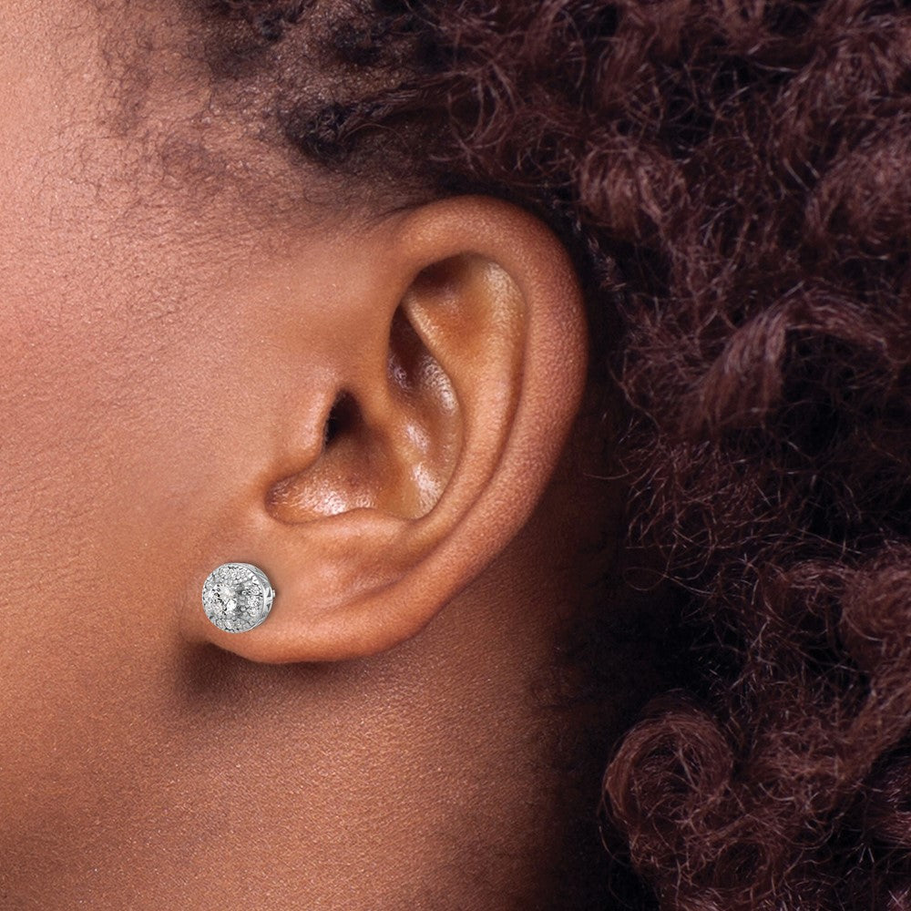 Rhodium-plated Sterling Silver CZ Round Post Earrings