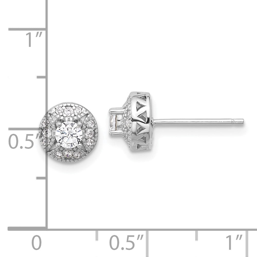 Rhodium-plated Sterling Silver CZ Round Post Earrings