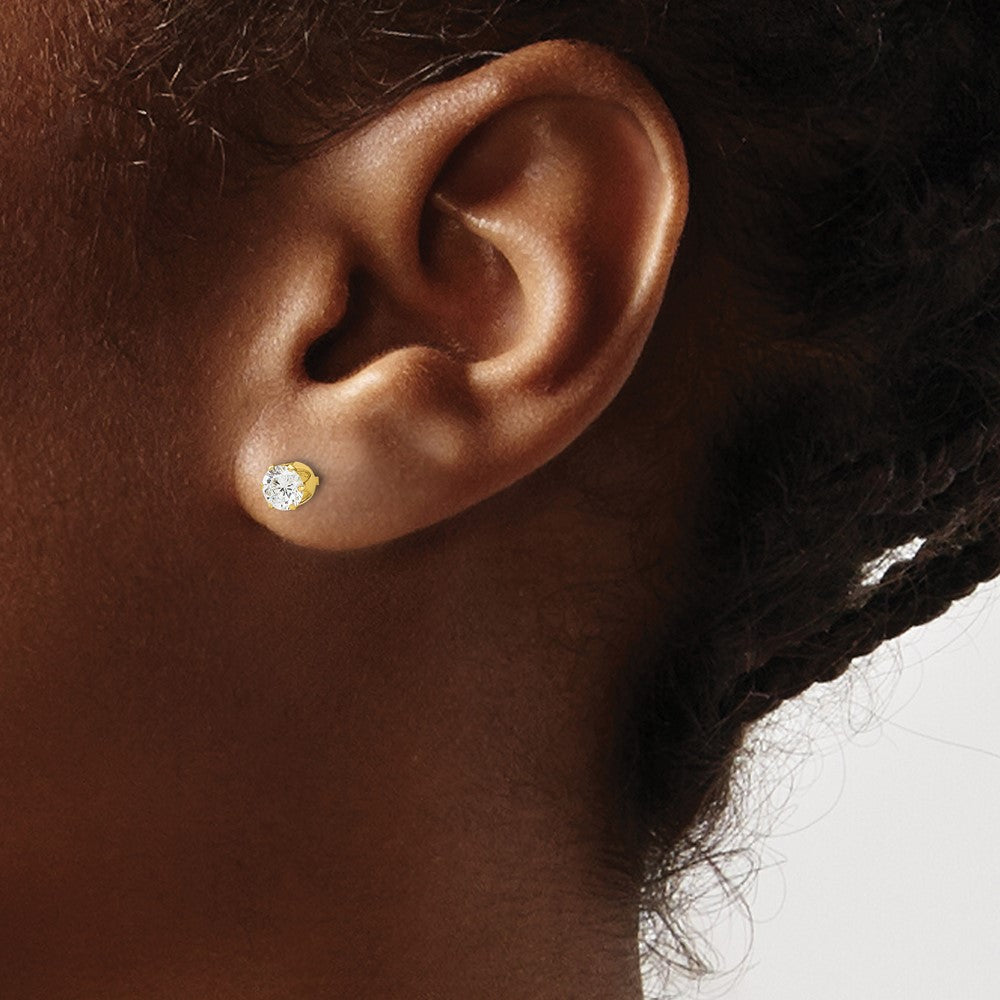 Yellow Gold-plated Sterling Silver 4mm CZ Post Stud Earrings