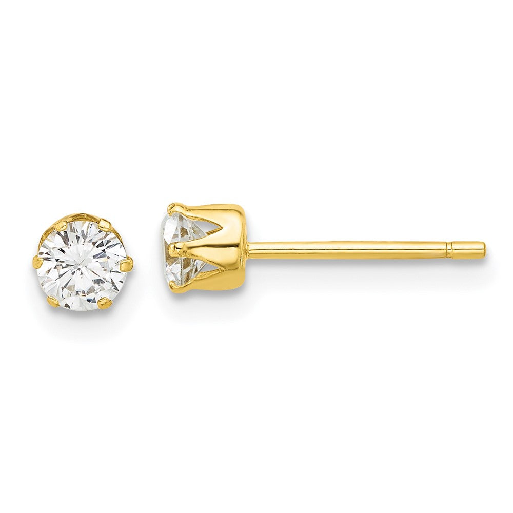 Yellow Gold-plated Sterling Silver 4mm CZ Post Stud Earrings