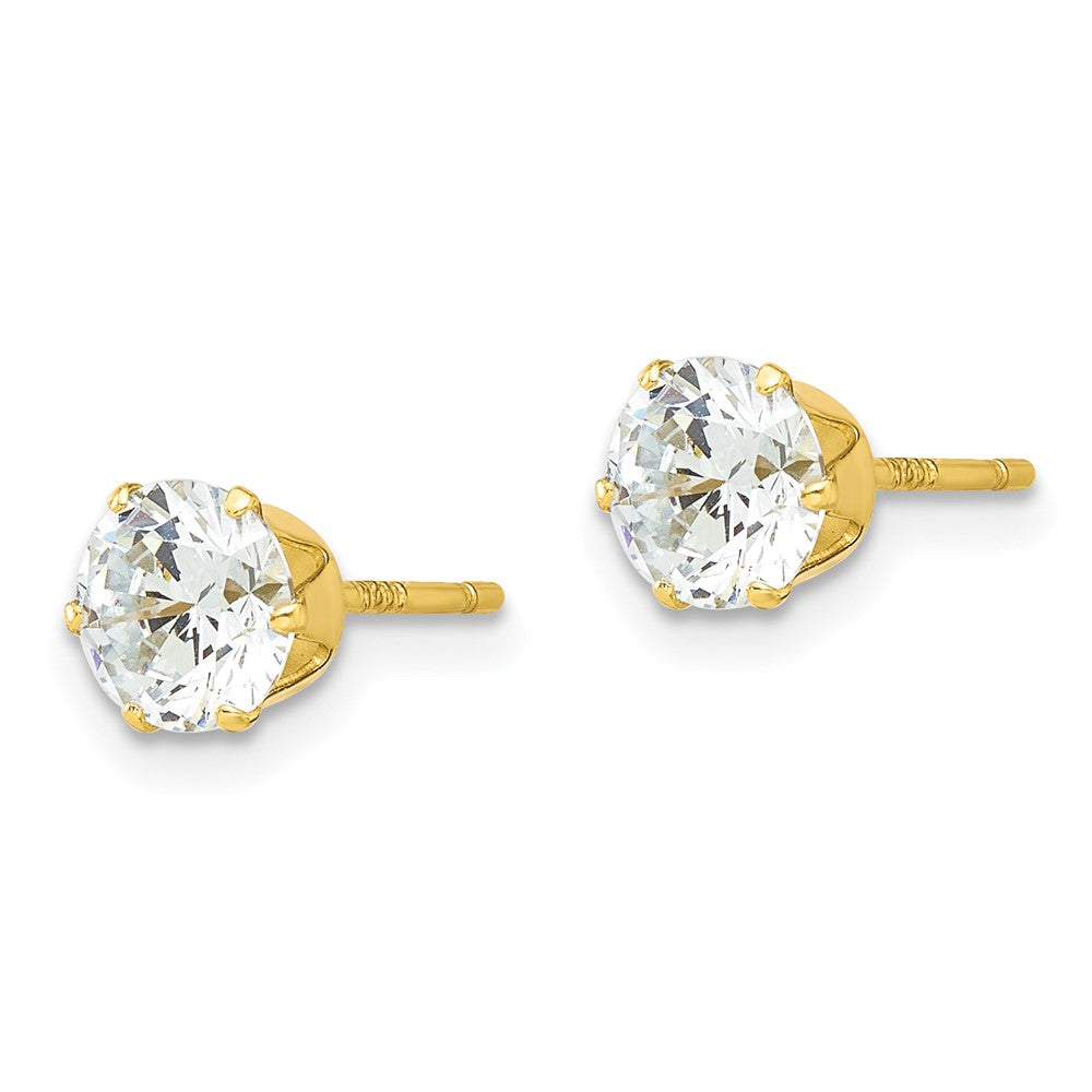 Yellow Gold-plated Sterling Silver 6mm CZ Post Stud Earrings