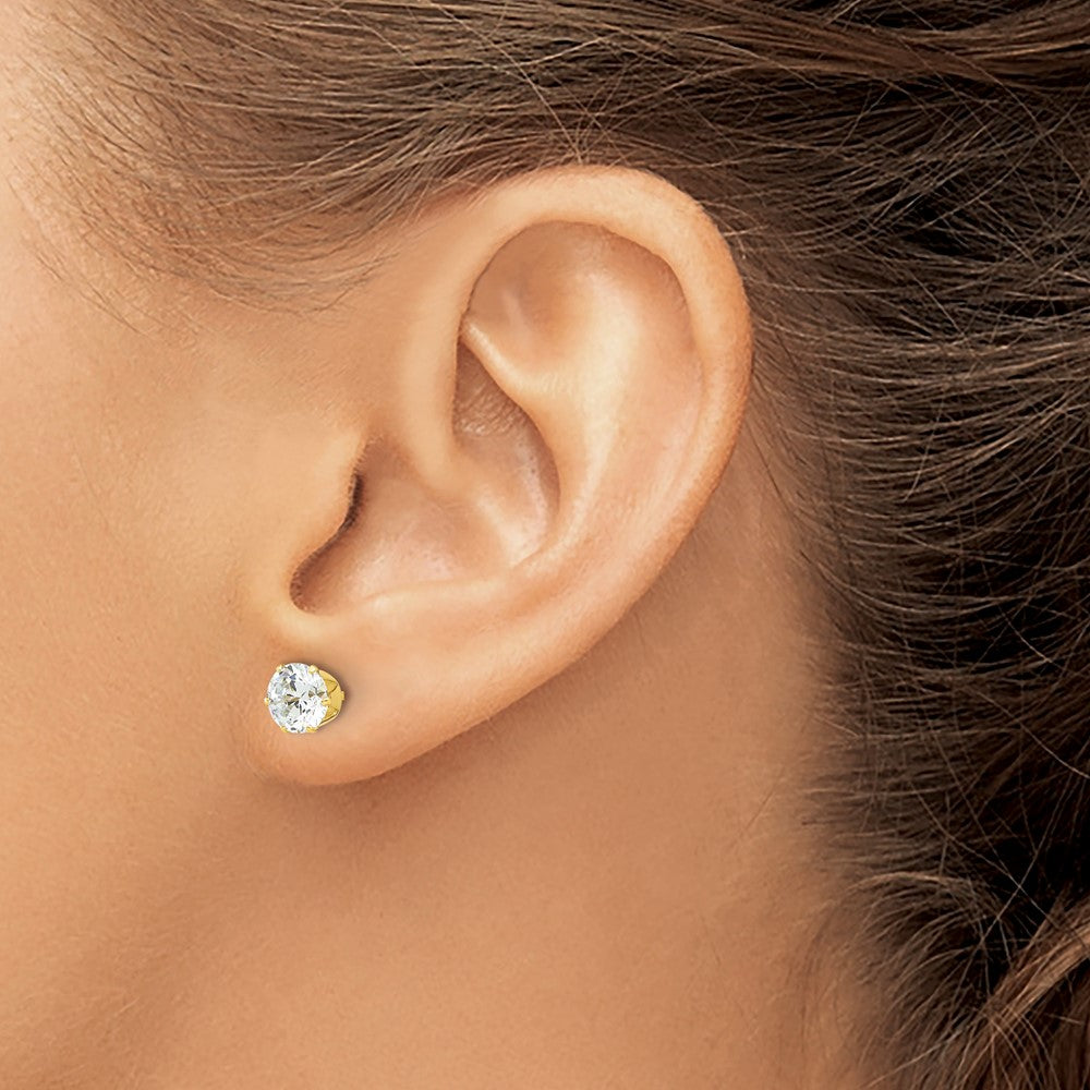 Yellow Gold-plated Sterling Silver 6mm CZ Post Stud Earrings