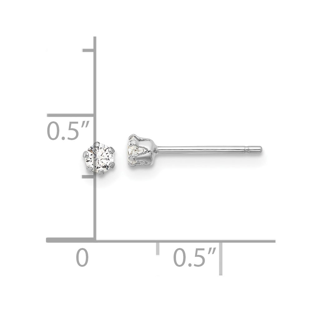 Rhodium-plated Sterling Silver 3mm CZ Post Stud Earrings