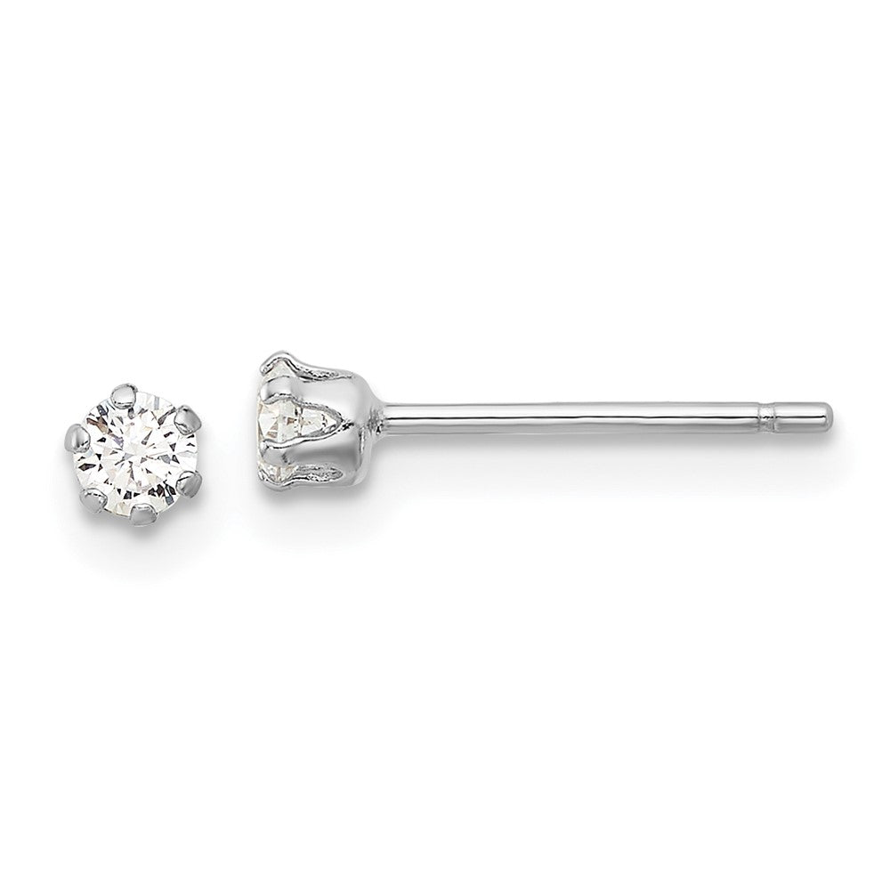Rhodium-plated Sterling Silver 3mm CZ Post Stud Earrings