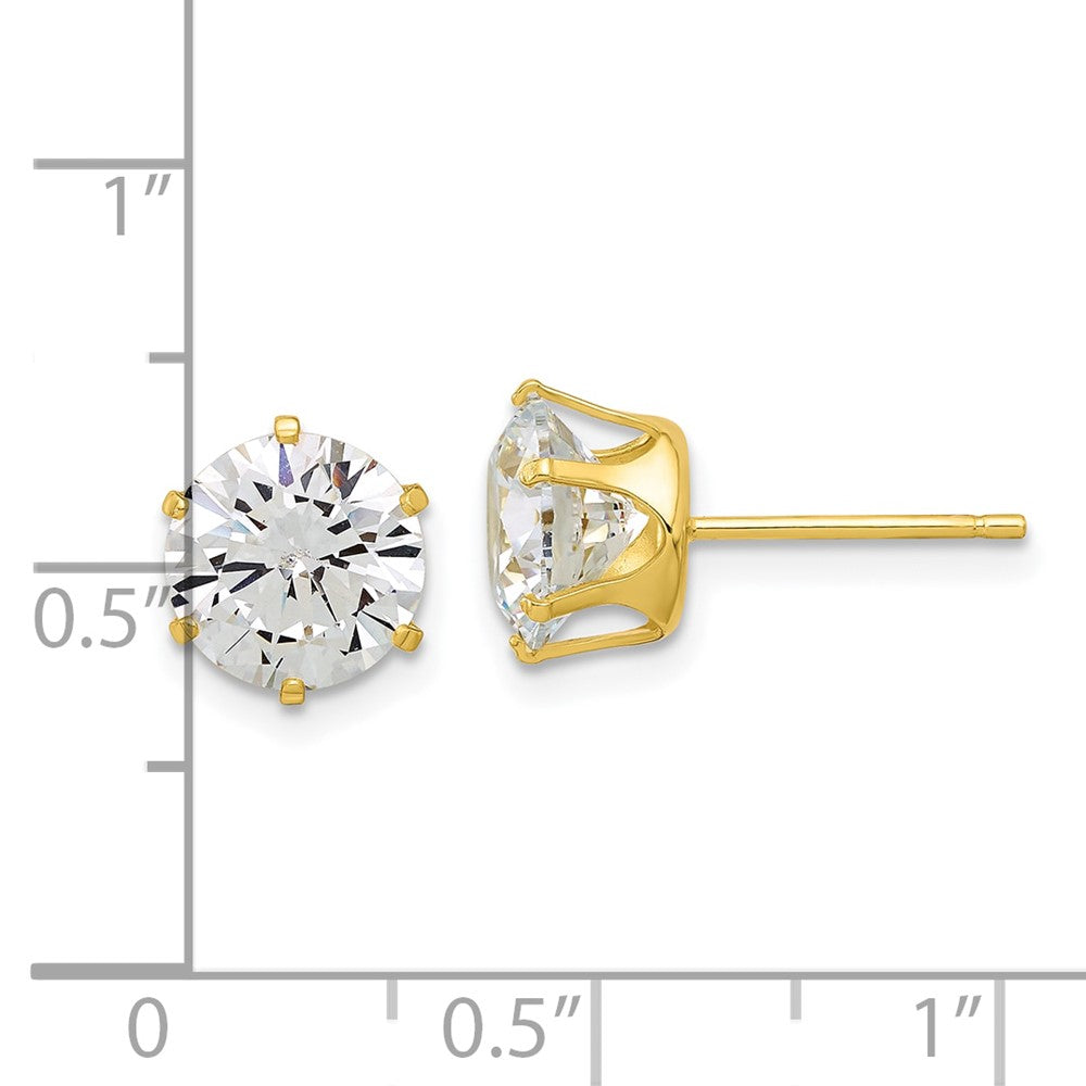 Yellow Gold-plated Sterling Silver 8mm CZ Post Stud Earrings