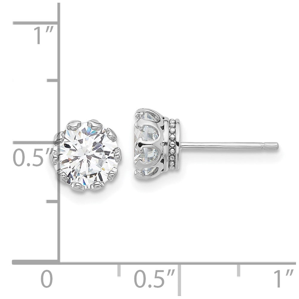 Rhodium-plated Sterling Silver CZ Crown Post Earrings