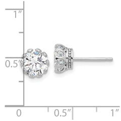 Rhodium-plated Sterling Silver CZ Crown Post Earrings
