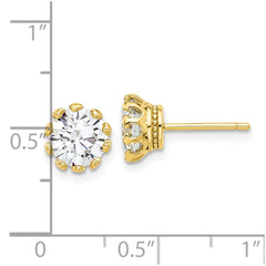 Yellow Gold-plated Sterling Silver CZ Crown Post Earrings