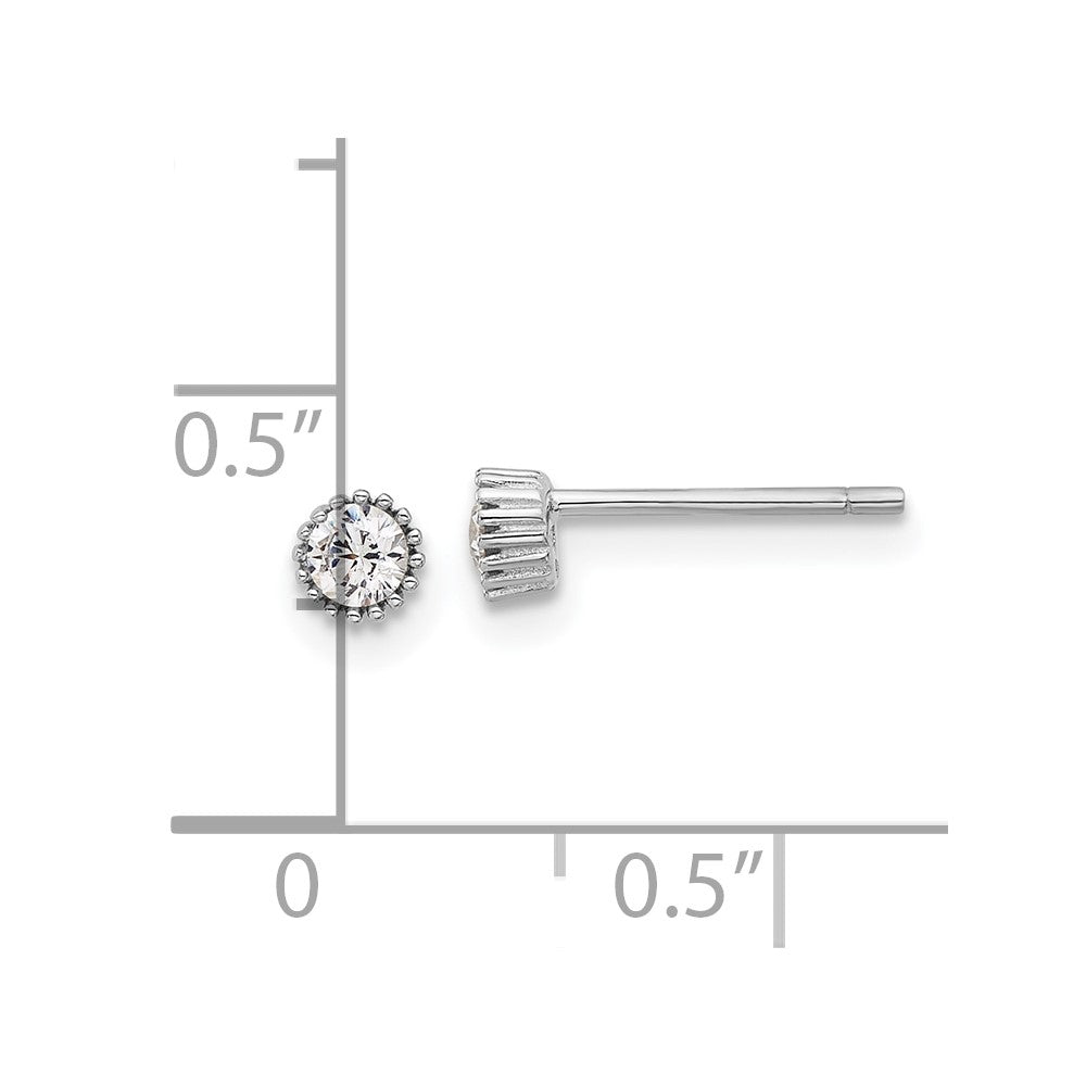 Rhodium-plated Sterling Silver 4mm CZ Post Earrings