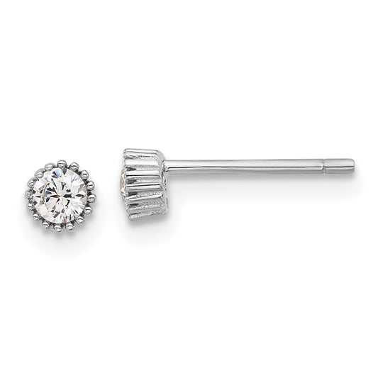 Rhodium-plated Sterling Silver 4mm CZ Post Earrings