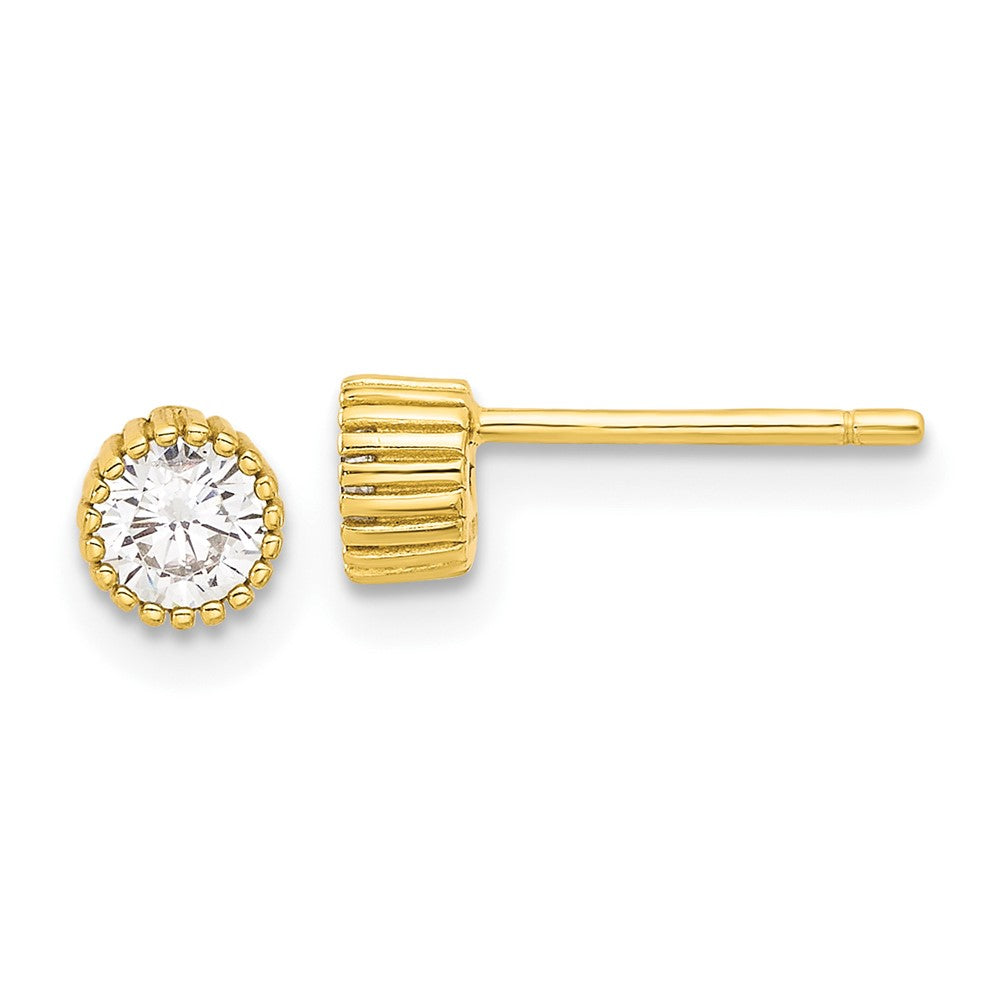 Yellow Gold-plated Sterling Silver 5mm CZ Post Earrings
