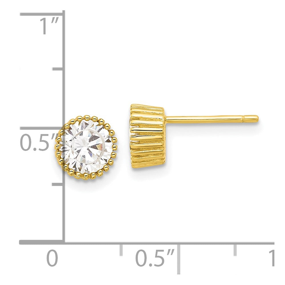 Yellow Gold-plated Sterling Silver 7mm CZ Post Earrings