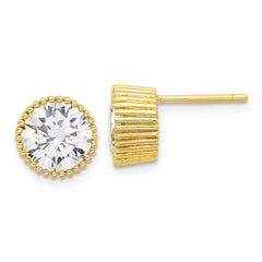 Yellow Gold-plated Sterling Silver 9mm CZ Post Earrings