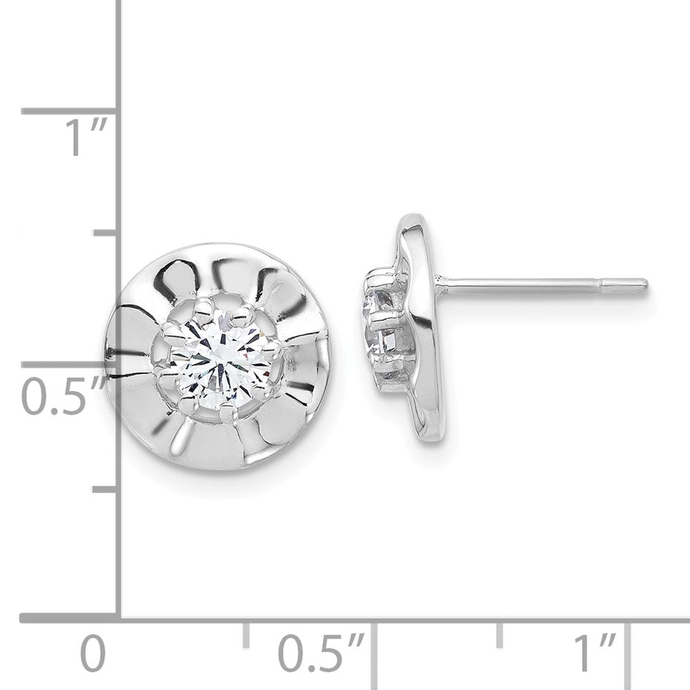 Sterling Silver Rippled Halo CZ Post Earrings