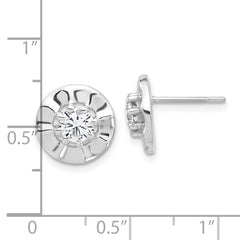 Sterling Silver Rippled Halo CZ Post Earrings