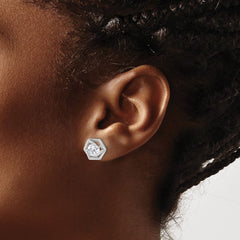 Sterling Silver Hexagon CZ Post Earrings
