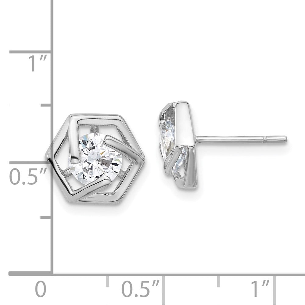 Sterling Silver Hexagon CZ Post Earrings